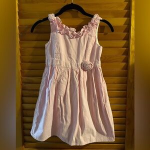 LILLY PULITZER PINK GEORGINA SEERSUCKER STRIPED DRESS WITH RUFFLE Size 7